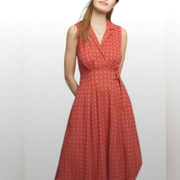 Anthropologie Elm Burnt Orange Eyelet Fit and Flare Sleeveless Midi Dress Size 2 - Picture 1 of 16